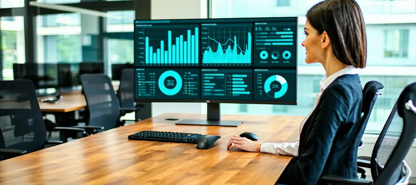 Healthcare staffing coordinator reviewing contractor payment data on a monitor
